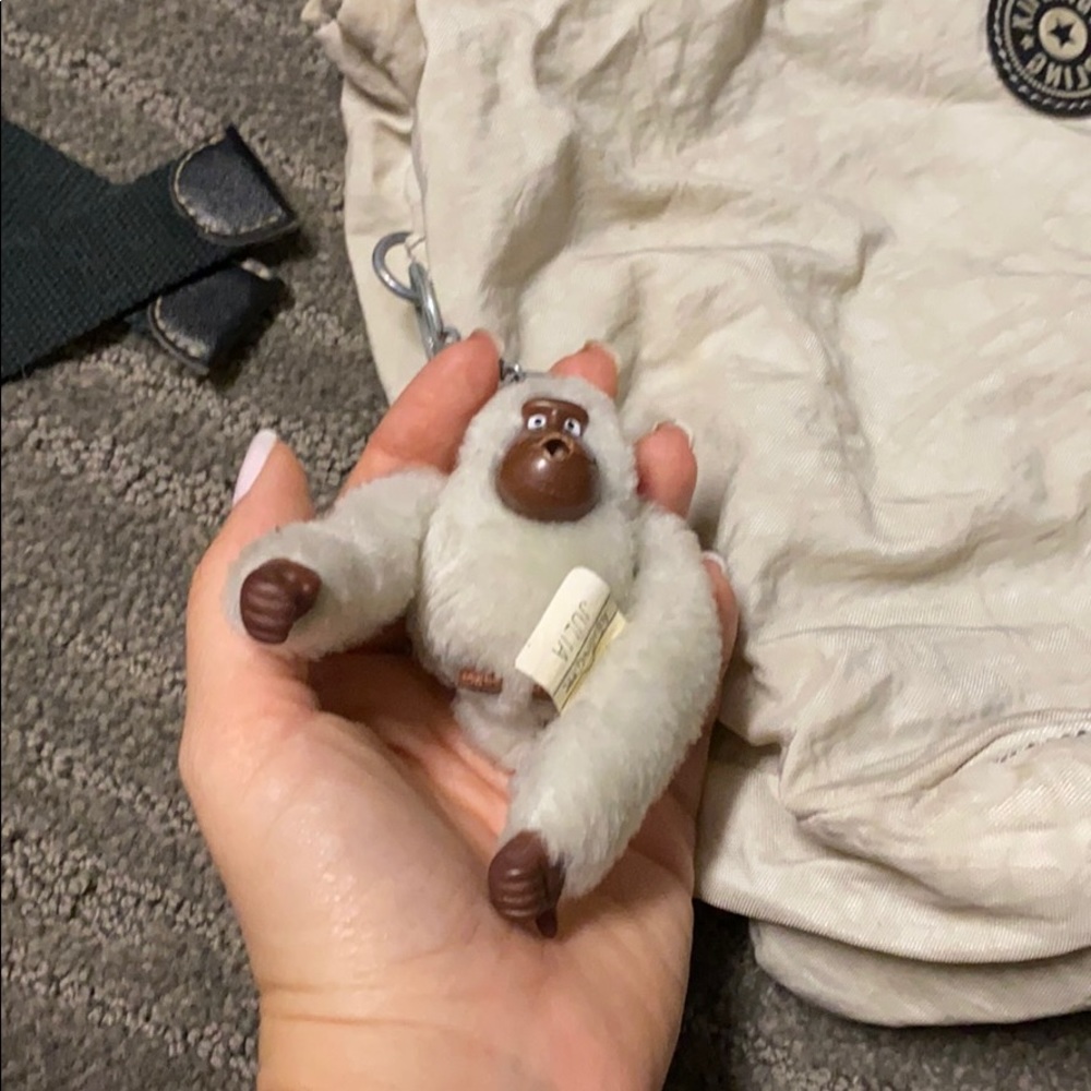 Women Kipling vintage cream and black tote bag with monkey attached - Picture 7 of 8